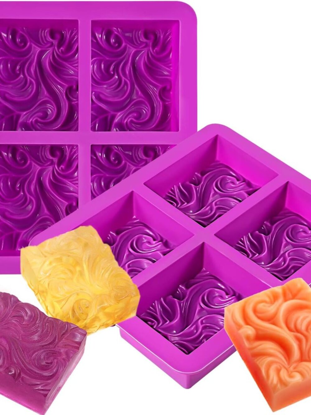 2 Pack 4-Cavity Ocean Wave Soap Mold/Silicone Sea Wave Cake Pan for Jelly Puddin